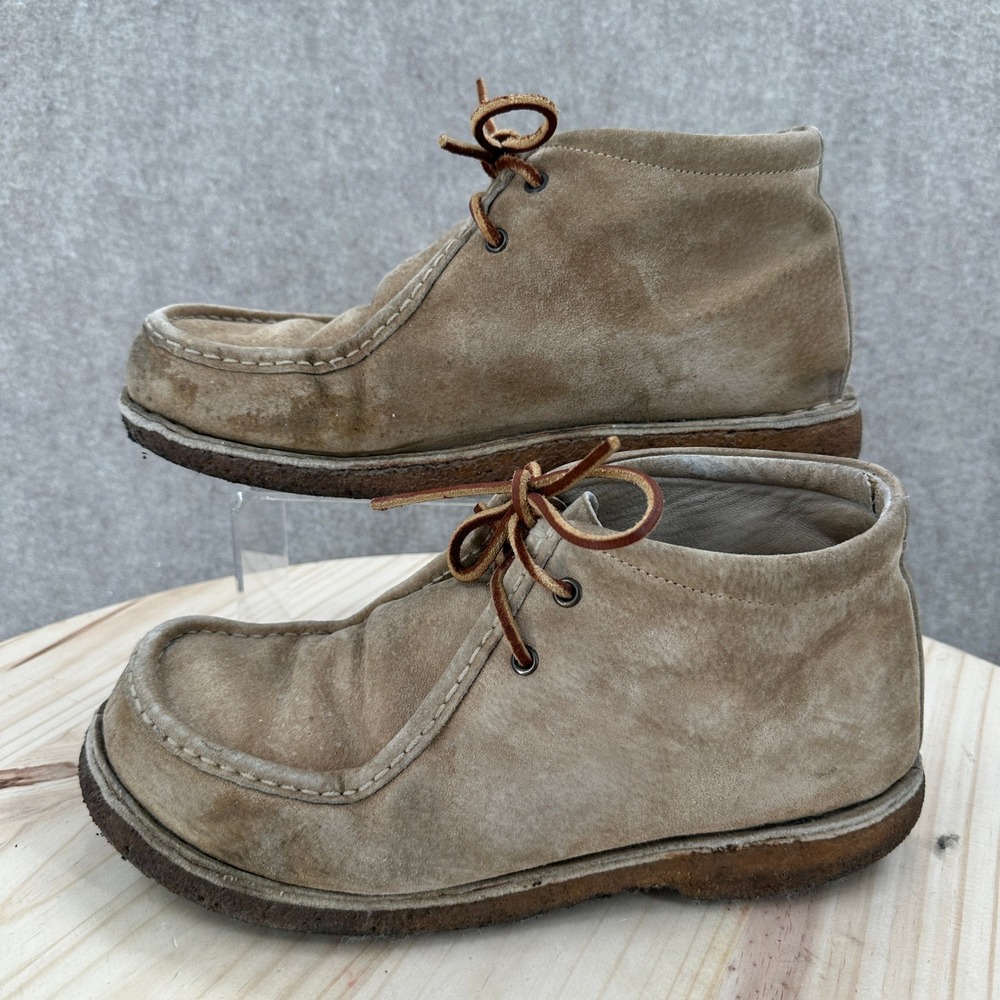 VTG L.L. Bean Chukka Boots Mens 9.5 Tan Suede Moc Toe Leather Lace Up WL3411-4